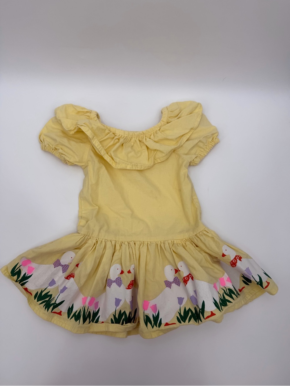 Ann Labay Originals Vintage Girls Yellow Geese Dress 3T 4T Cottagecore Ruffle